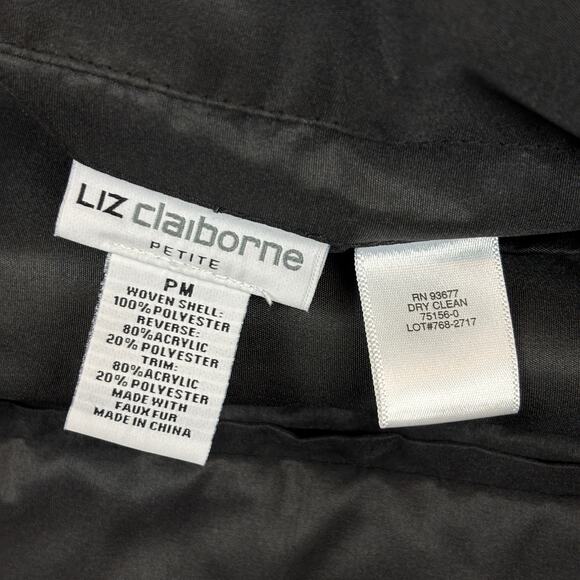 Liz Claiborne Petite M Black Ribbed Faux Fur Full Zip Reversible Vest Pockets - Picture 8 of 10